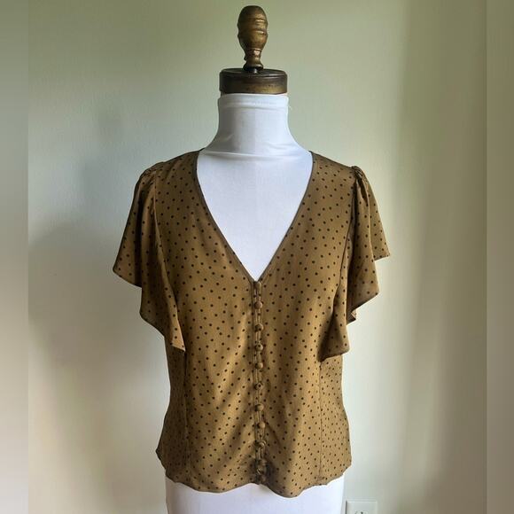 MADEWELL SILK CARMELINA POLKA DOT BUTTON UP FLUTTER SLEEVE BLOUSE SIZE 2 - Picture 1 of 7